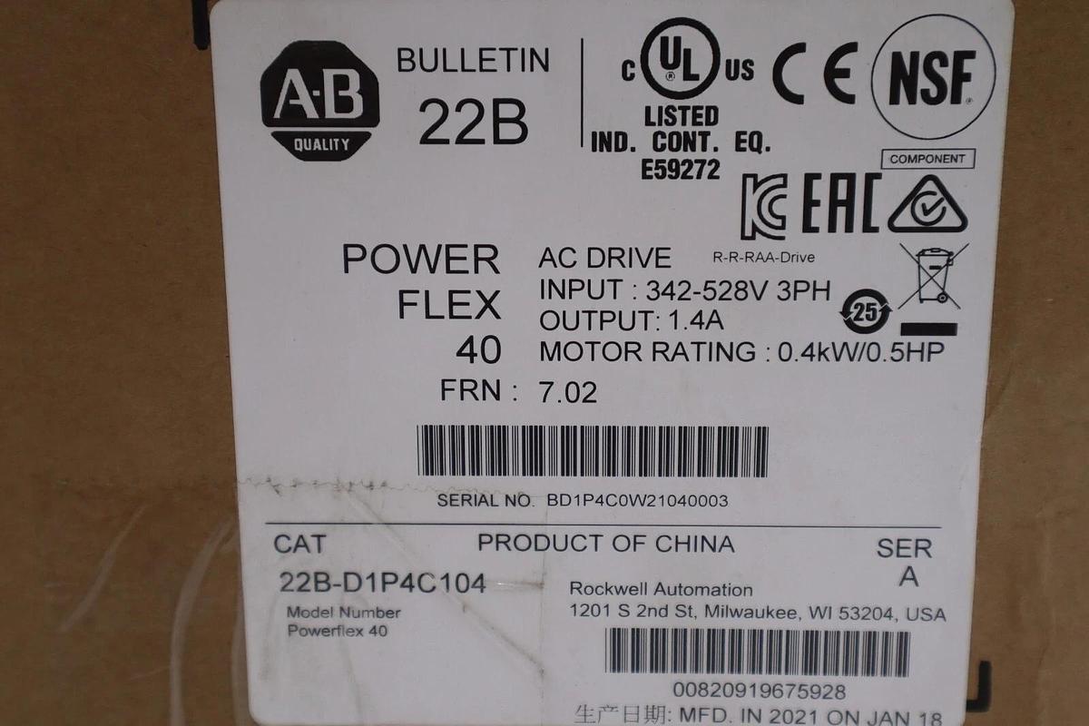 Used Allen Bradley PowerFlex 40 22B-D1P4C104 3 Phase 0.5 HP AC Drive STOCK 3267