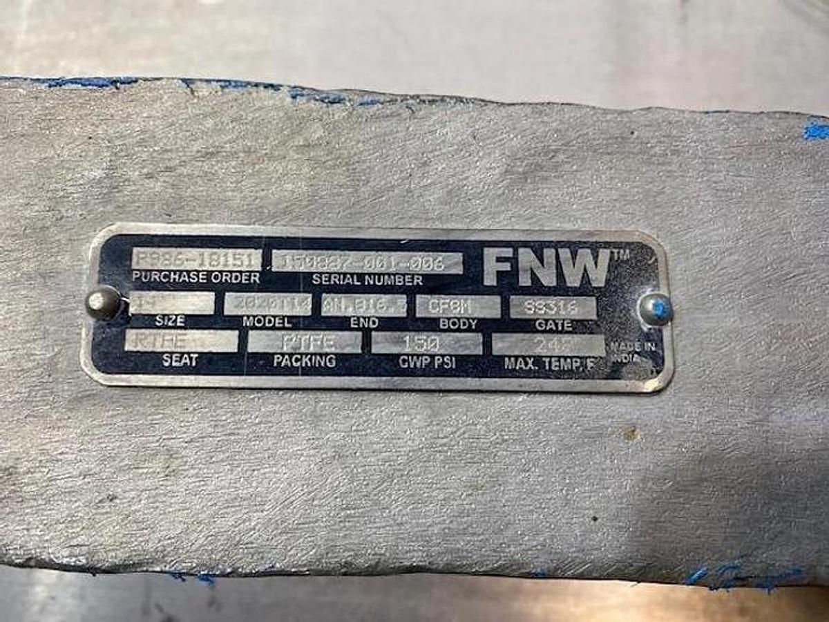 Used FNW MDL. 2020T14 SIZE 14" SLIDE GATE VALVE GATE 316 SS