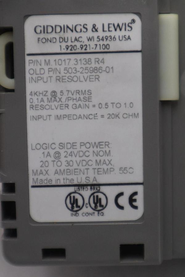 Used GIDDINGS AND LEWIS M.1017.3138 R4 / M10173138 R4 INPUT RESOLVER STOCK K-2923-A