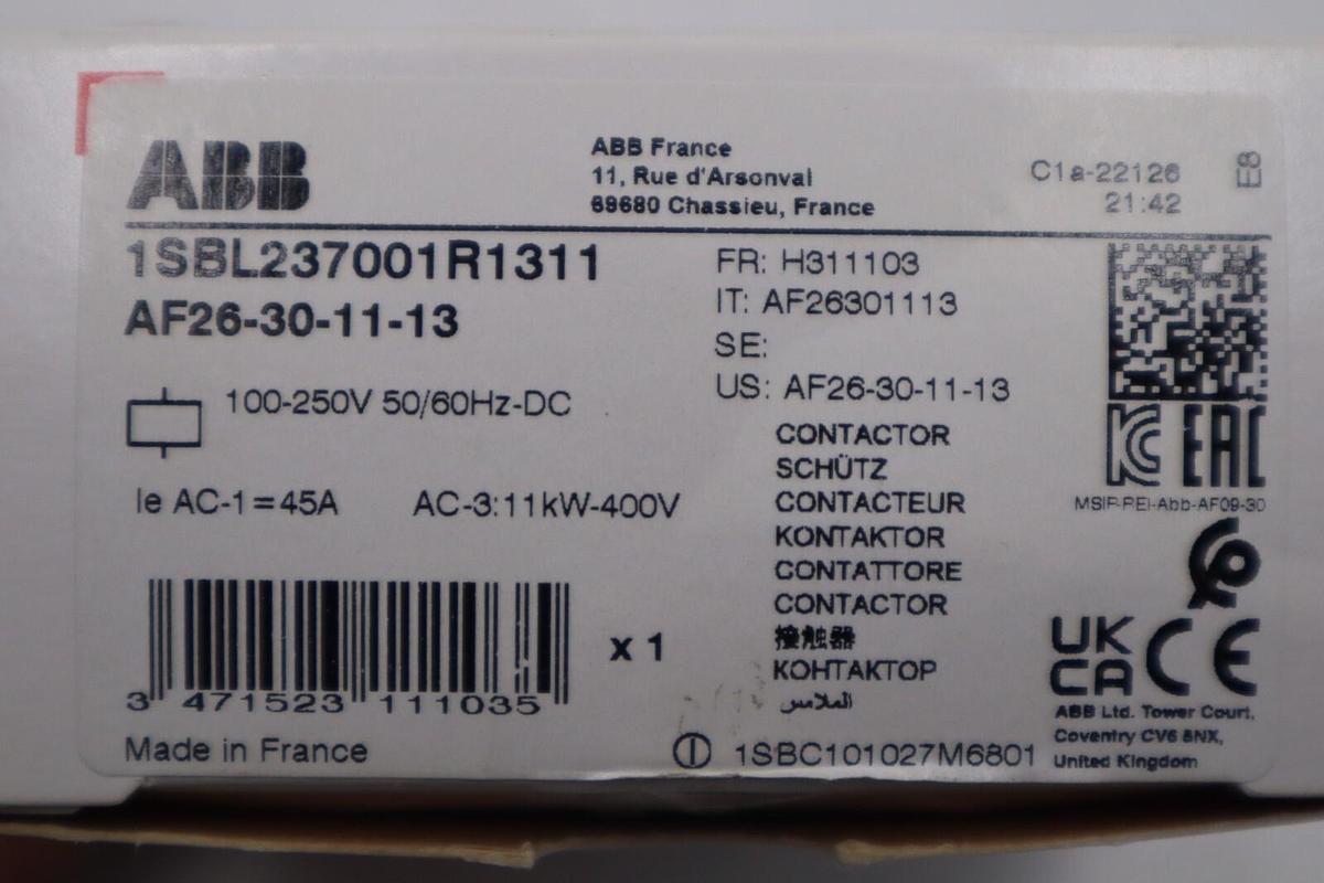 Used NEW ASEA BROWN BOVERI AF26-30-11-13 CONTACTOR 3-P STOCK K-85C