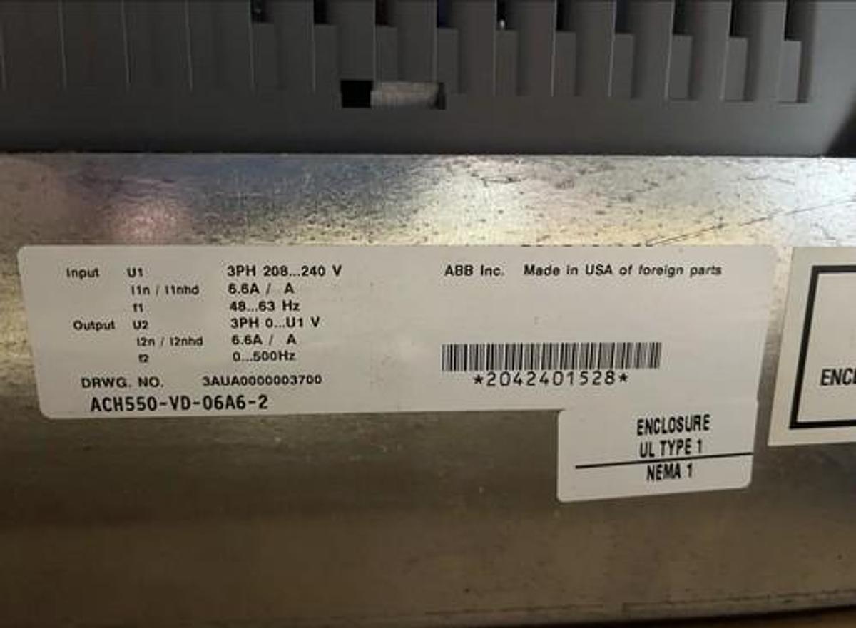 New ABB ACH550-VD-06A6-2 VFD with bypass 1.5 HP S-233