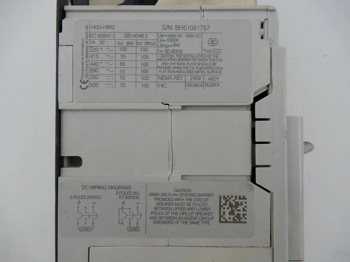 Used ALLEN BRADLEY 140GH6F3C90 CIRCUIT BREAKER SERIES A STOCK 542