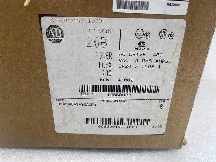 Allen Bradley PowerFlex 700 AC Drive 5HP 20BD8P0A3AYNAND0 SERIE B STOCK 3696