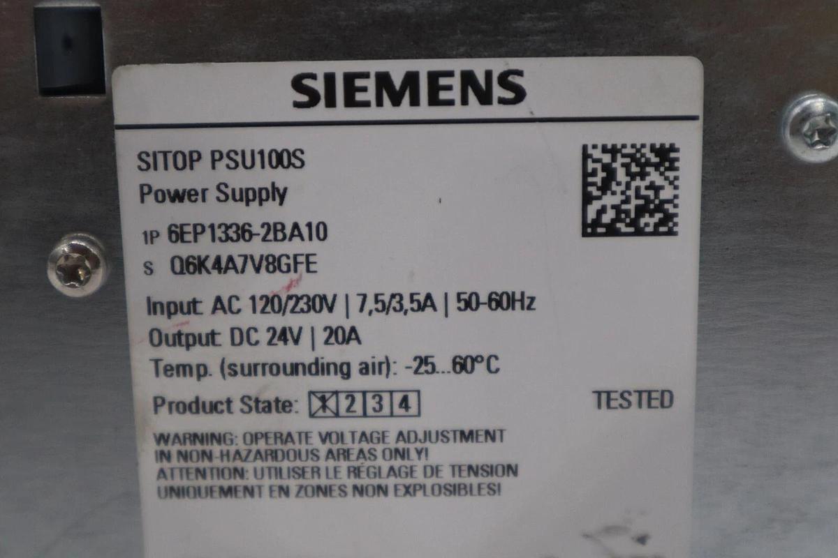 Used Siemens 6EP1336-2BA10 SITOP PSU100S Power Supply 24V DC 20A Output #K-615-A