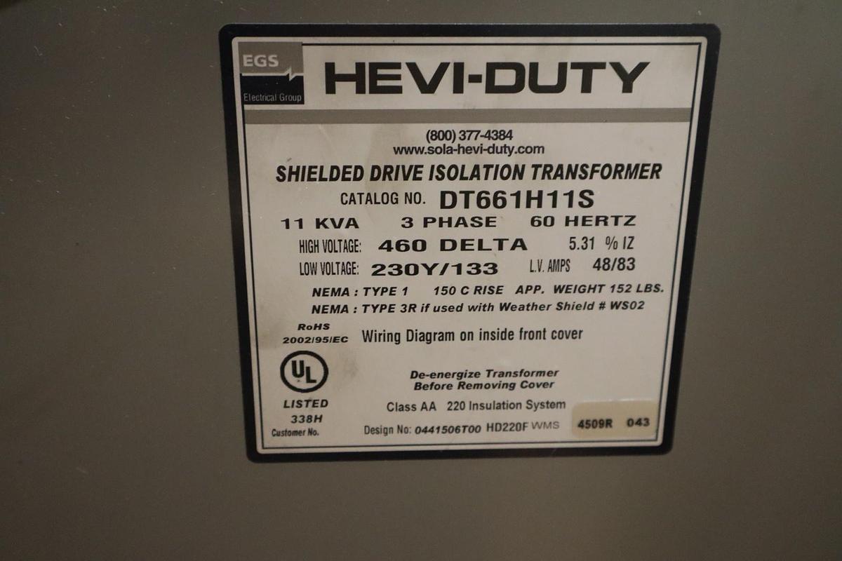 Used EGS Sola DT661H11S Shielded Drive Isolation Transformer 11 KVA 3 PH 60 Hz