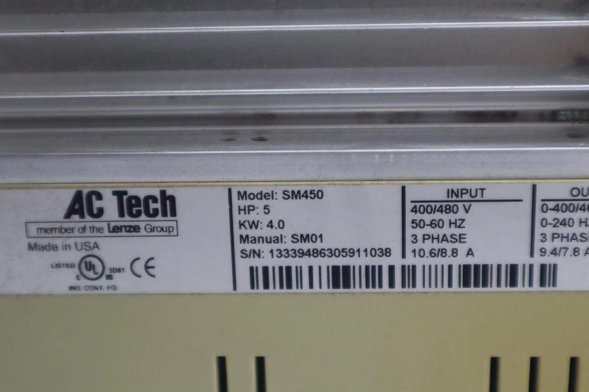 Used Lenze AC Tech SM450 Variable Speed Drive 5 HP 3.7 kW 400-480V 3 Phase STK 2278-A