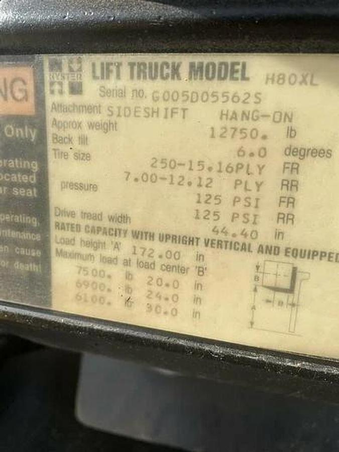 Used 8,000 POUND HYSTER MODEL H80XL PNEUMATIC TIRE TRIPLE STAGE FORKLIFT W/ SIDESHIFT