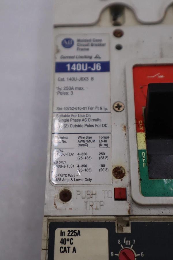 Used Allen Bradley 140U-J6X3 100A 3P 600V AC 250V DC Circuit Breaker STOCK H1869