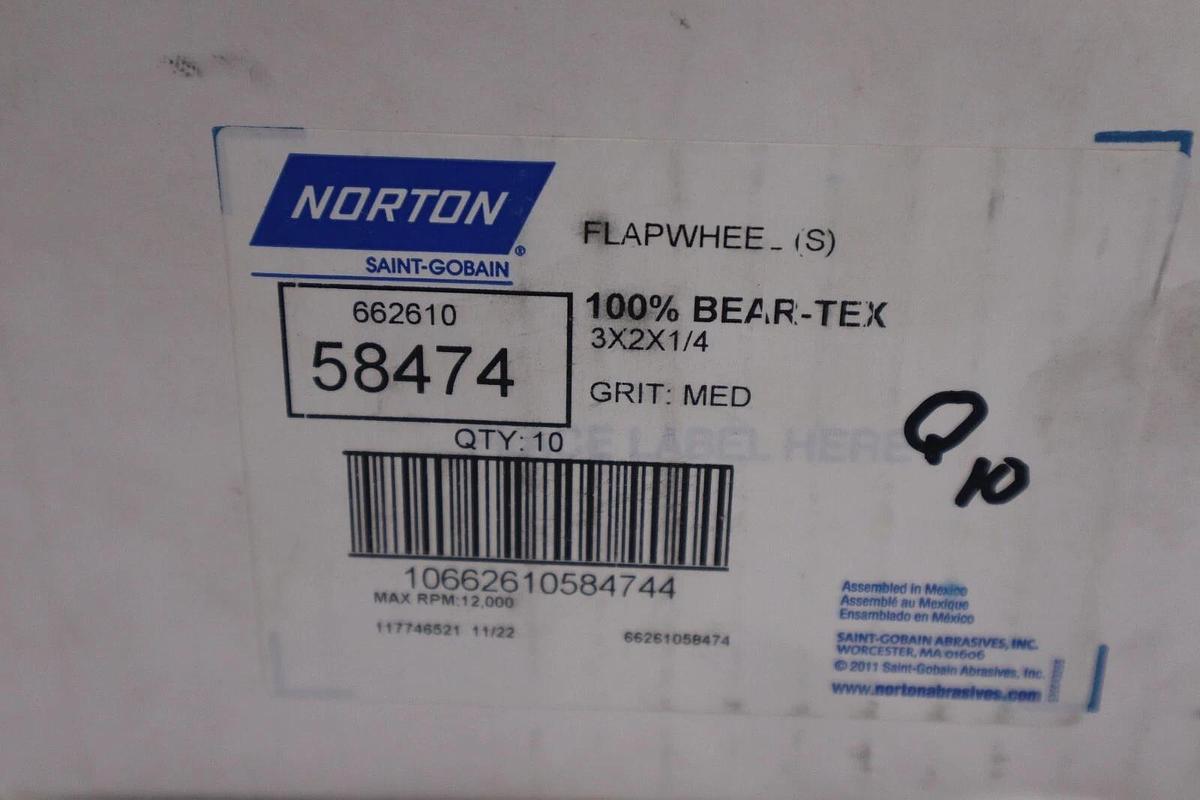 Used BOX OF 10 - NORTON 662610584744 FLAPWHEEL 100% BEAR-TEX STOCK H233