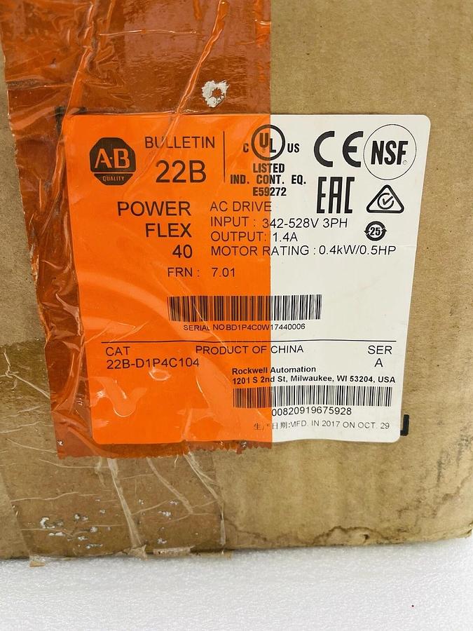 Allen Bradley PowerFlex 40 22B-D1P4C104 3 Phase 0.5 HP AC Drive STOCK 2258