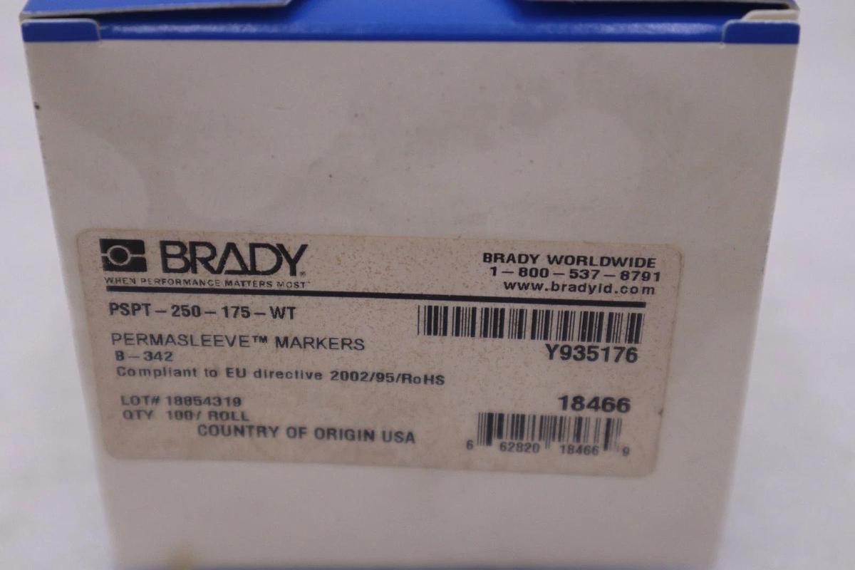 Used Brady PSPT-250-175-WT Heat Shrink Wire Marker Sleeve - STOCK 5812A 662820184669