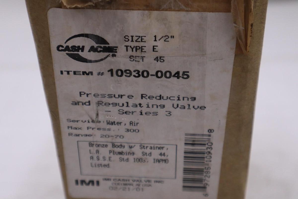 Used CASH ACME 10930-0045 Series 3 Type E 1/2” Set 45 300PSI Max Press Reducing G378A