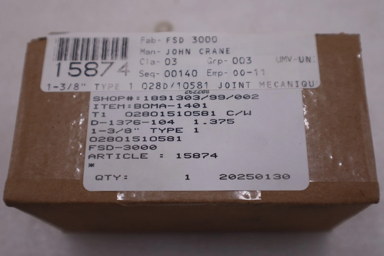 Used John Crane FSD3000/ D-1376-104 1-3/8" TYPE 1 Spring Seal Assembly - STK GF489A