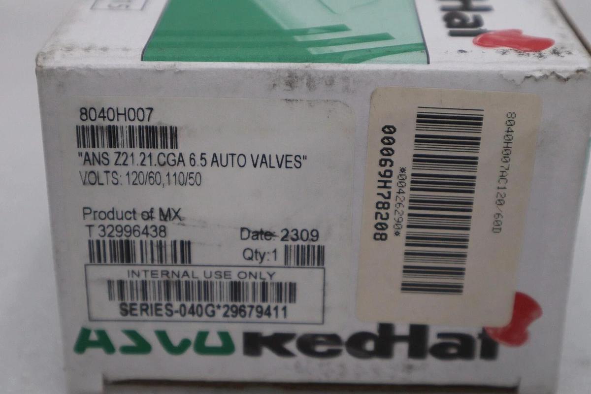 Used NEW ASCO REDHAT 8040H007 Solenoid Valve 2-Way/2-Position STOCK H298A