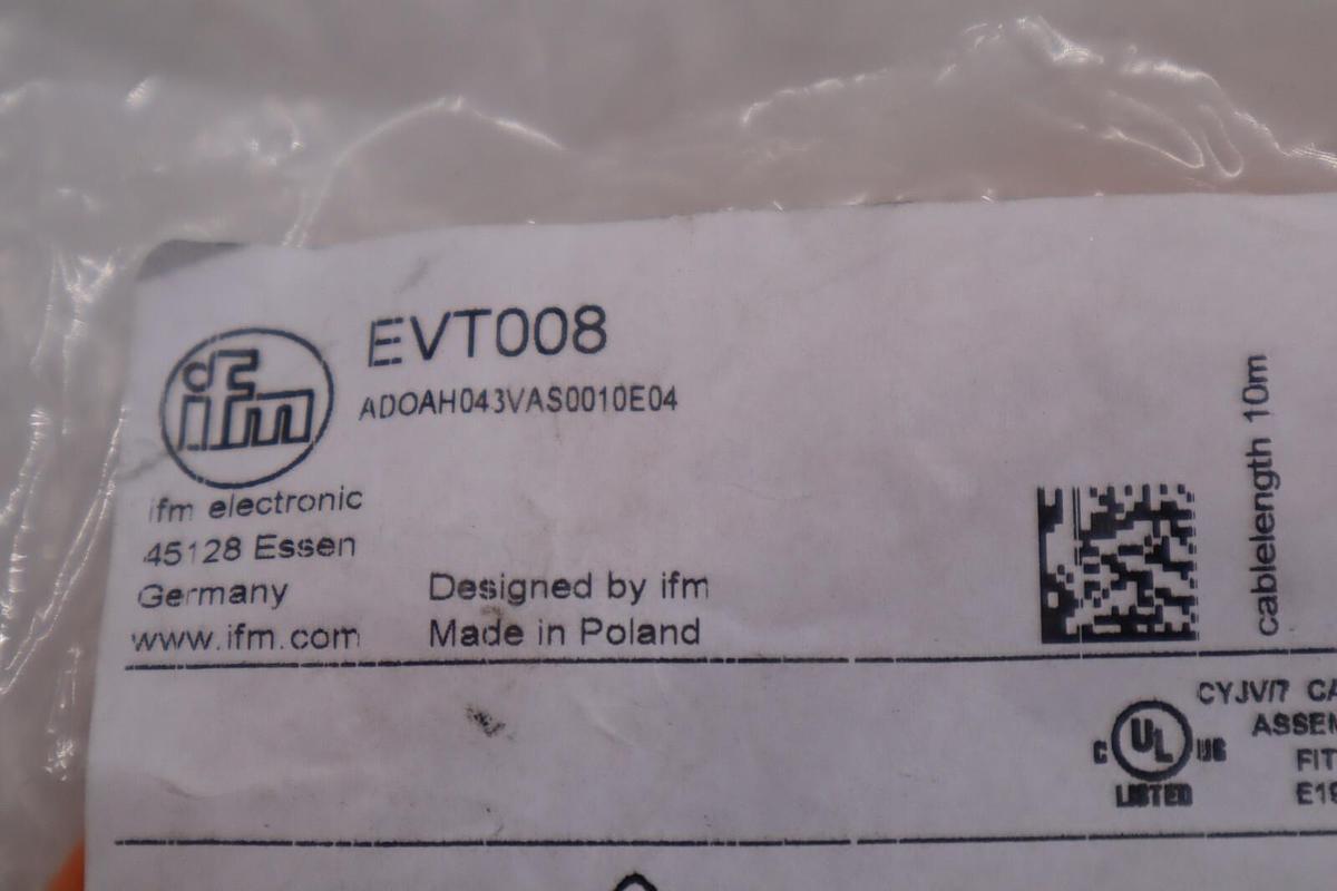 IFM EVT008 CONNECTING CABLE W/ ANGLED SOCKET 4 AMP STOCK 4899