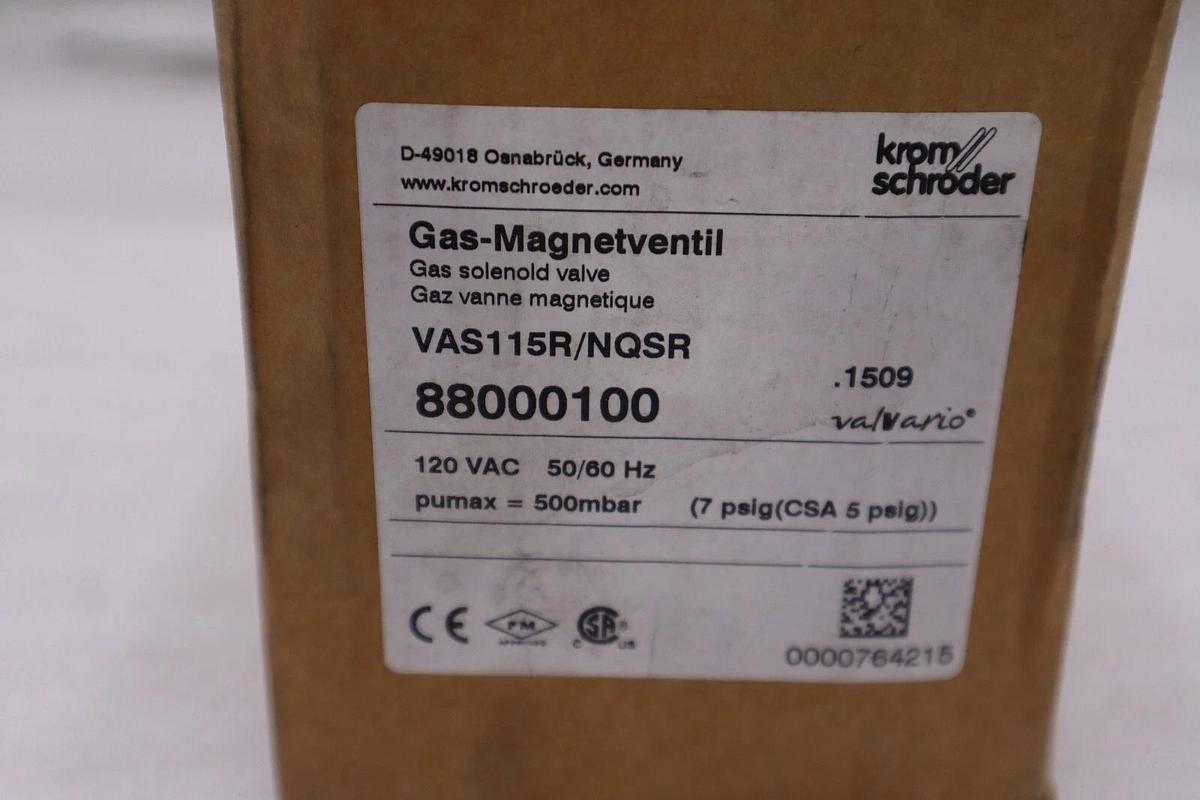 Used Kromschroder VAS115R/NQSR , GAS SOLENOID VALVE 88000100 NEW IN BOX STOCK H393