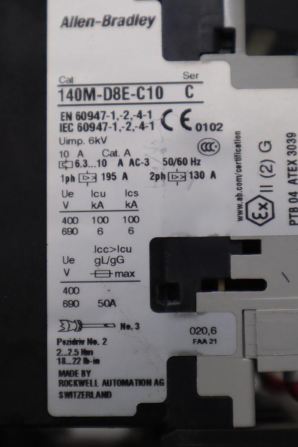 Used ALLEN BRADLEY 140M-D8E-C10 CIRCUIT BREAKER WITH 100-C30*00 CONTACTOR #4823-A