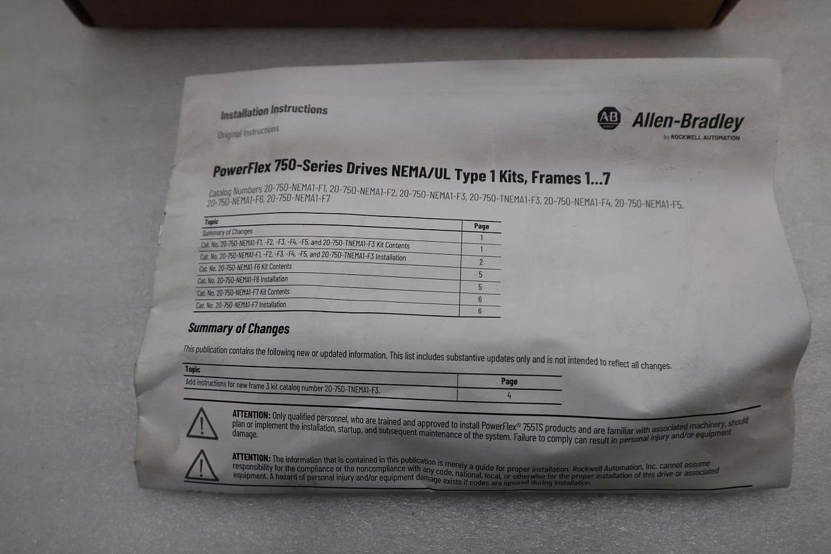 20-750-NEMA1-F3 AB Allen Bradley NEMA-1 VFD Conduit Box STK GF386