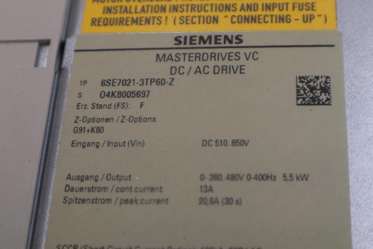 NEW SIEMENS 6SE7021-3TP60-Z AC DRIVE SIMOVERT MASTERDRIVE VECTOR CONTROL #5137