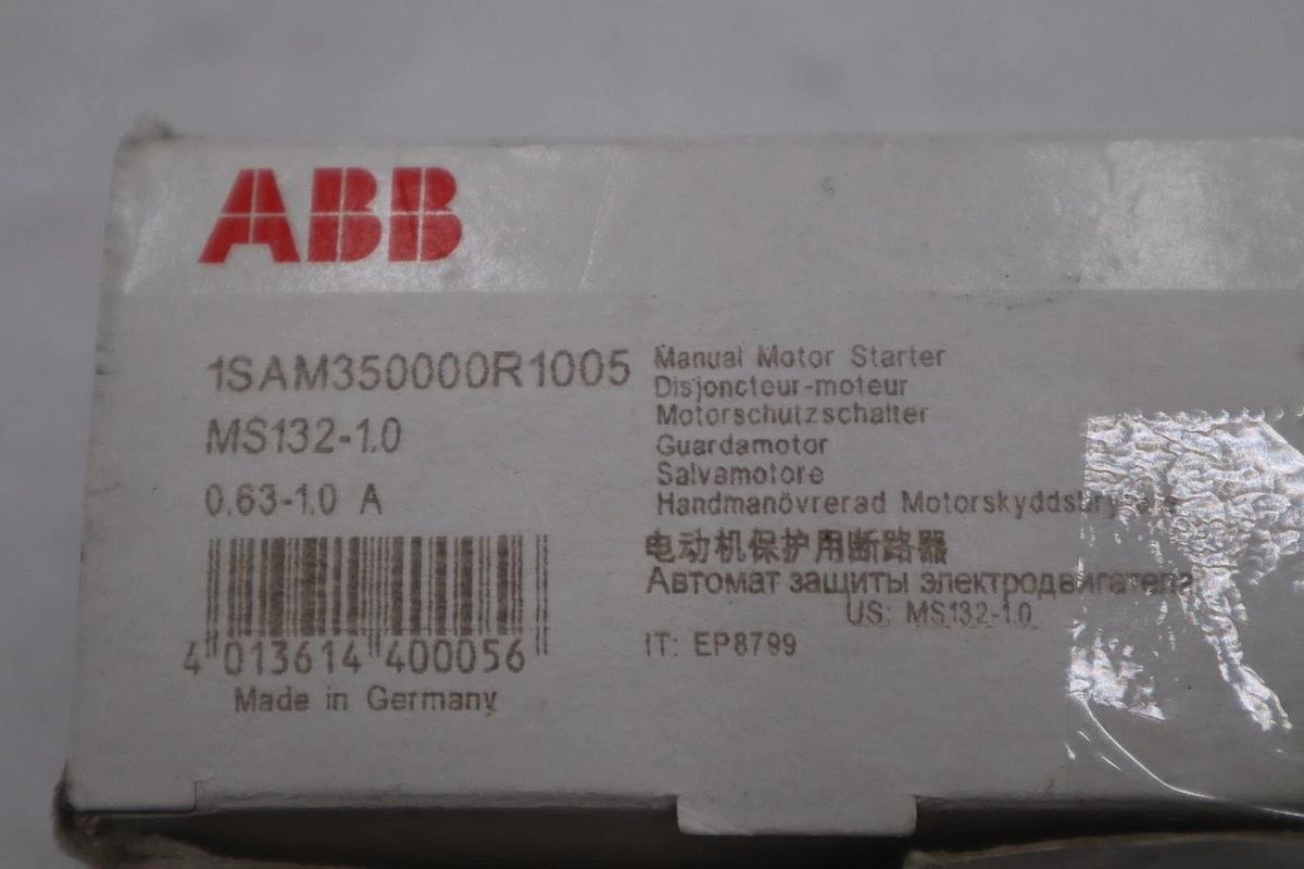 NEW OPEN BOX ABB MS132-1.0 - 1SAM350000R1005 - Manual Motor Starter STOCK H80A