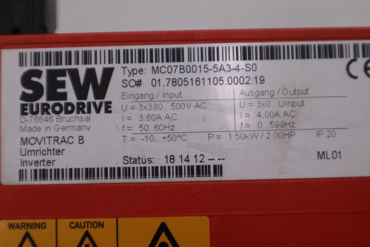 Used SEW Eurodrive MC07B0015-5A3-4-S0 MOVITRAC B STOCK H-789C