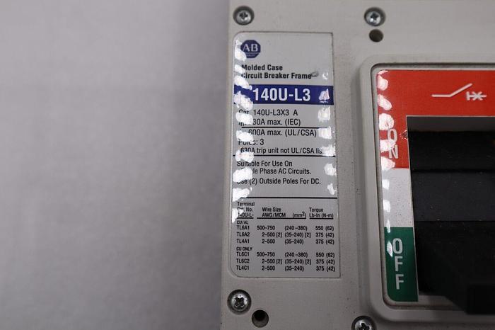 Used ALLEN BRADLEY 140U-L3X3 A CIRCUIT BREAKER 140U-L3 STOCK 2075