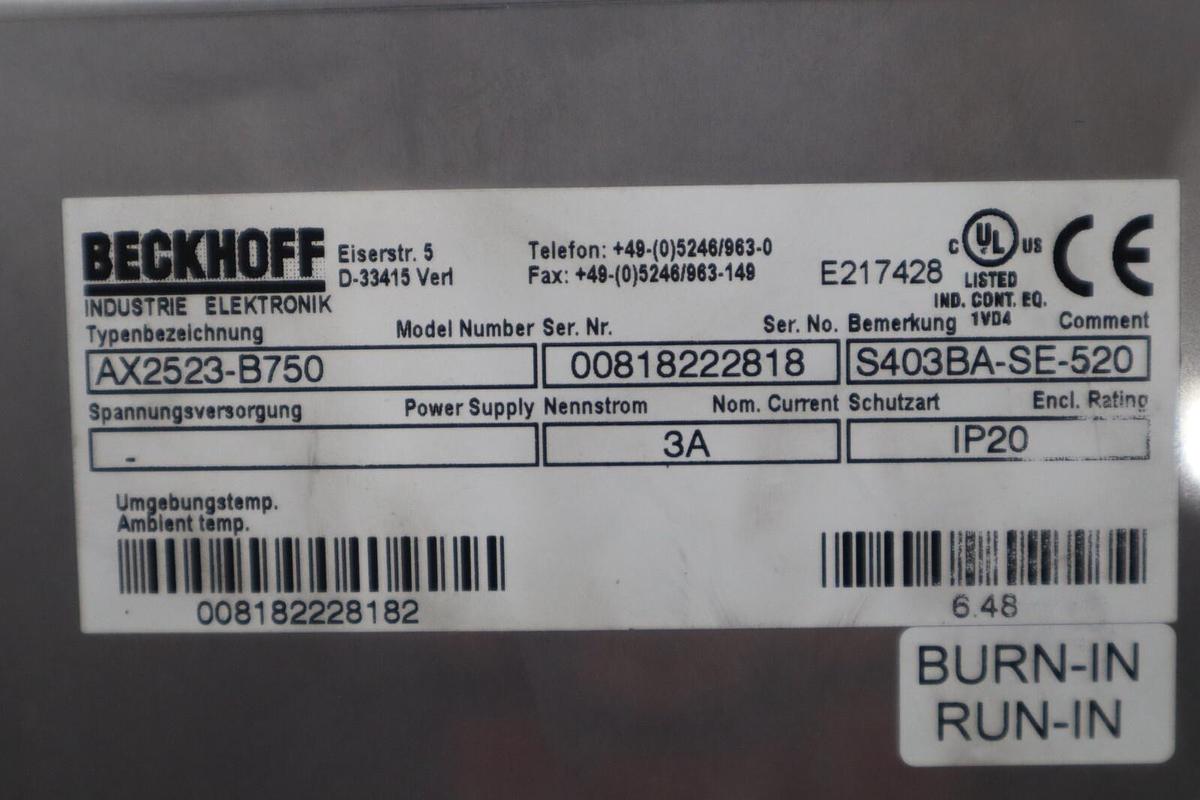 Used Beckhoff AX2523-B750 Servo Drive STOCK 3427-D