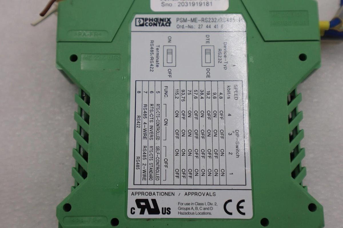 Used PHOENIX CONTACT PSM-ME-RS232/RS485-P INTERFACE CONVERTER STOCK #L-506