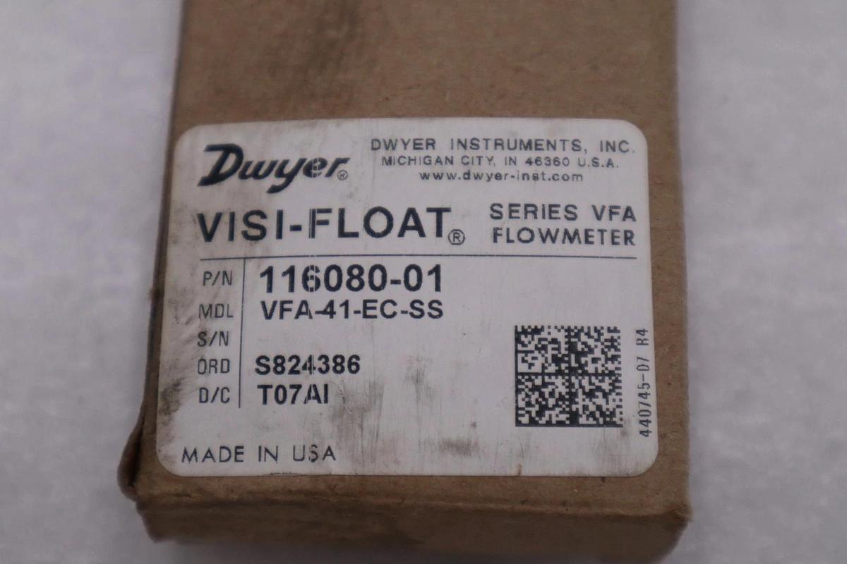 NEW IN BOX DWYER VFA-41-EC-SS LIQUID FLOWMETER 10BAR 0.08GPM 1/8 STOCK H969A