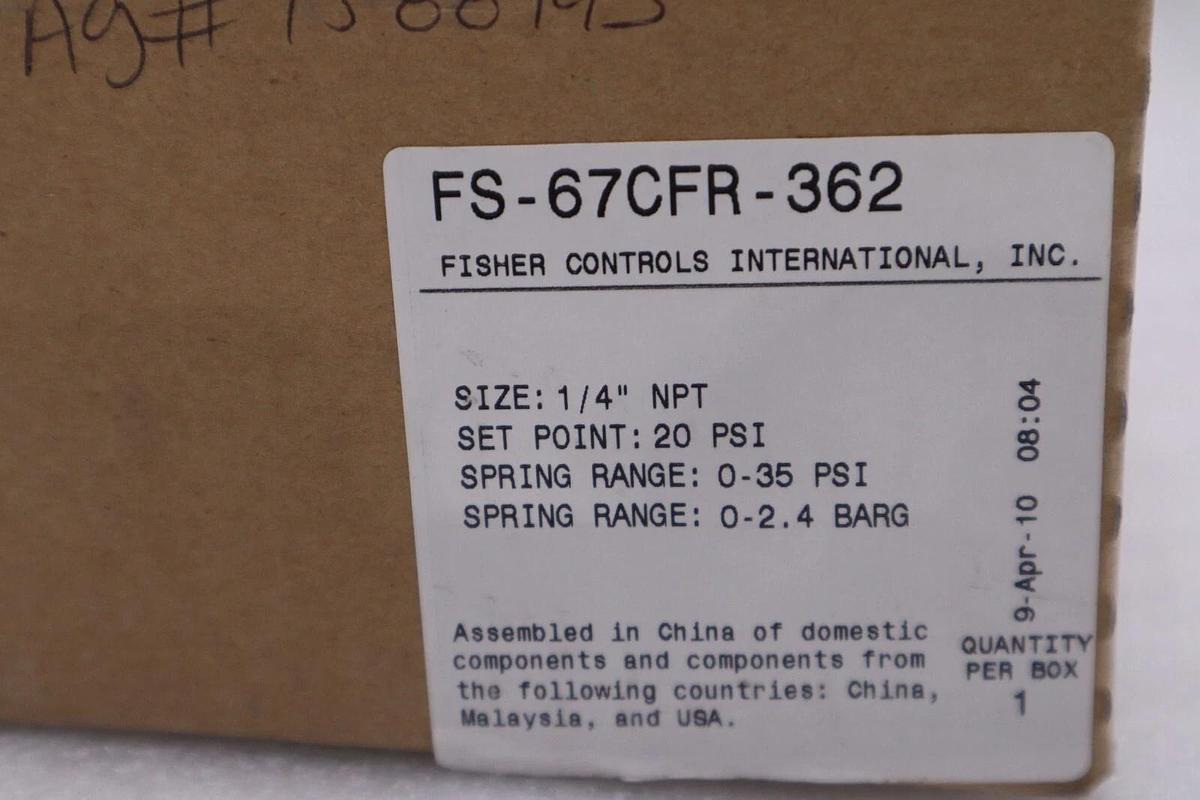 Used NEW FISHER CONTROLS FS-67CFR-362 PRESSURE REGULATOR FS67CFR362 STOCK H65