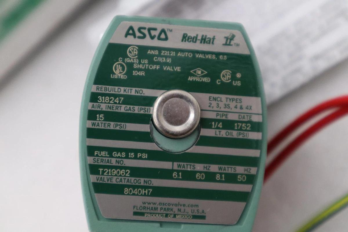 Used NEW ASCO REDHAT 8040H7 110/120V 15PSI 1/4" NSNP STOCK H617A