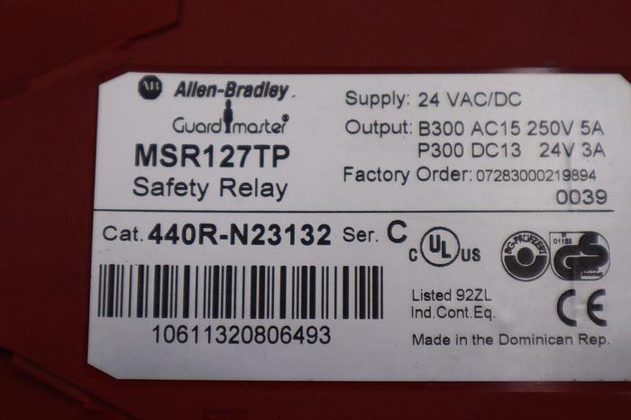 Used ALLEN BRADLEY AB 440R-N23132 SER C Safety Relay GuardMaster MSR127TP STK B-1346