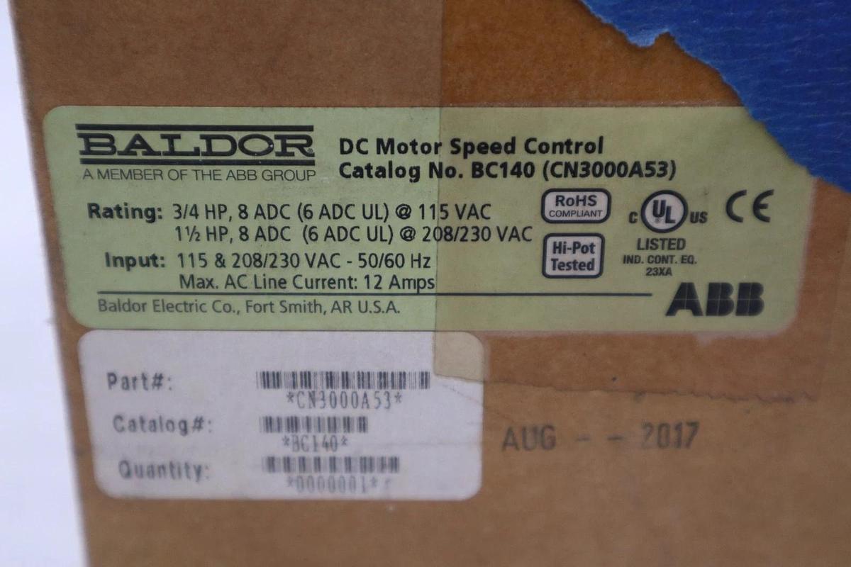 Used BALDOR ELECTRIC BC140 CN3000A53 115/230VAC 16A - STOCK 3112CC