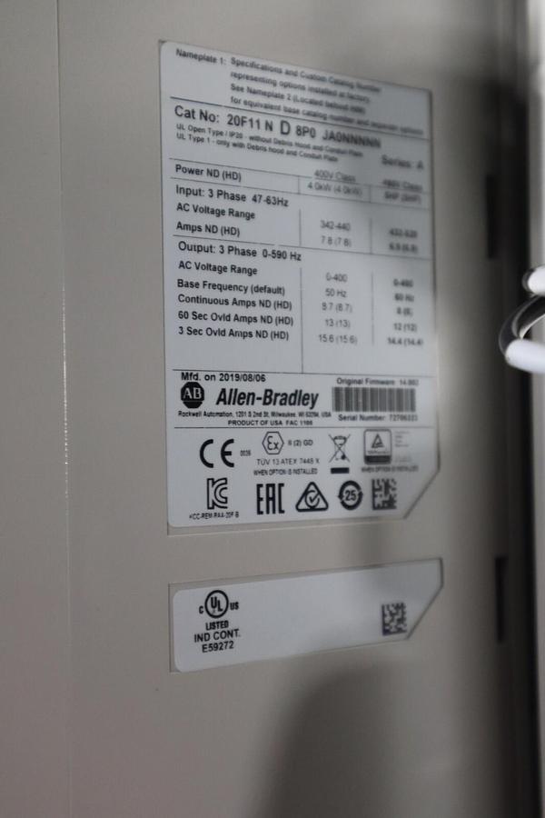 Used ALLEN BRADLEY 20F11ND8P0JA6NNNNN 5HP TYPE 1 #S-603