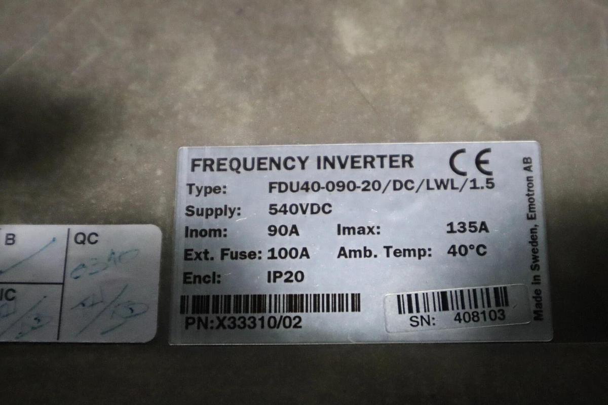 Used EMOTRON FDU40-090-20/DC/LWL/1.5 SUPPLY 540VDC FREQUENCY INVERTER STOCK 2238