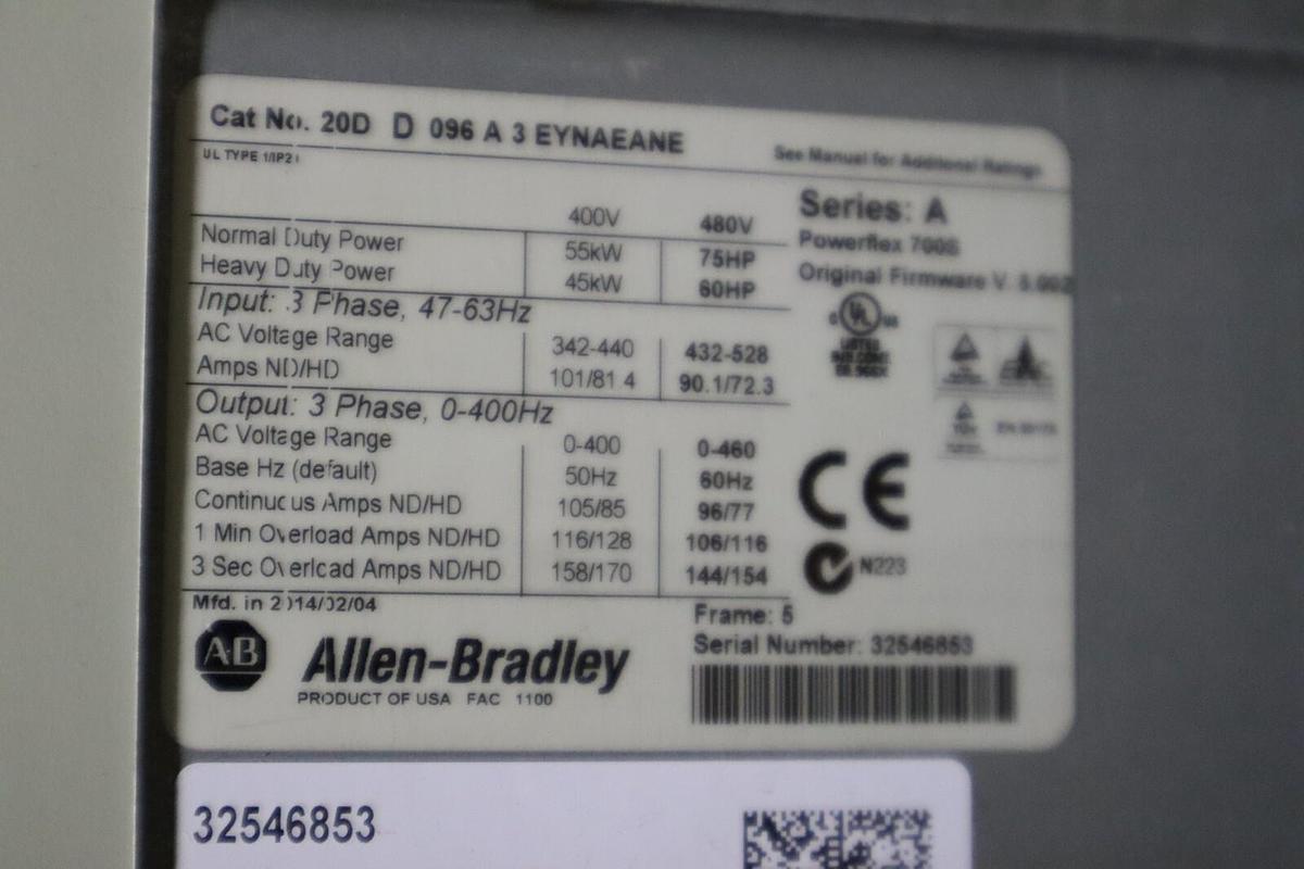 Used NEW 2014 POWERFLEX 700S 20DD096A3EYNAEANE 75 HP 480 VAC INPUT SERIES A STOC 1963