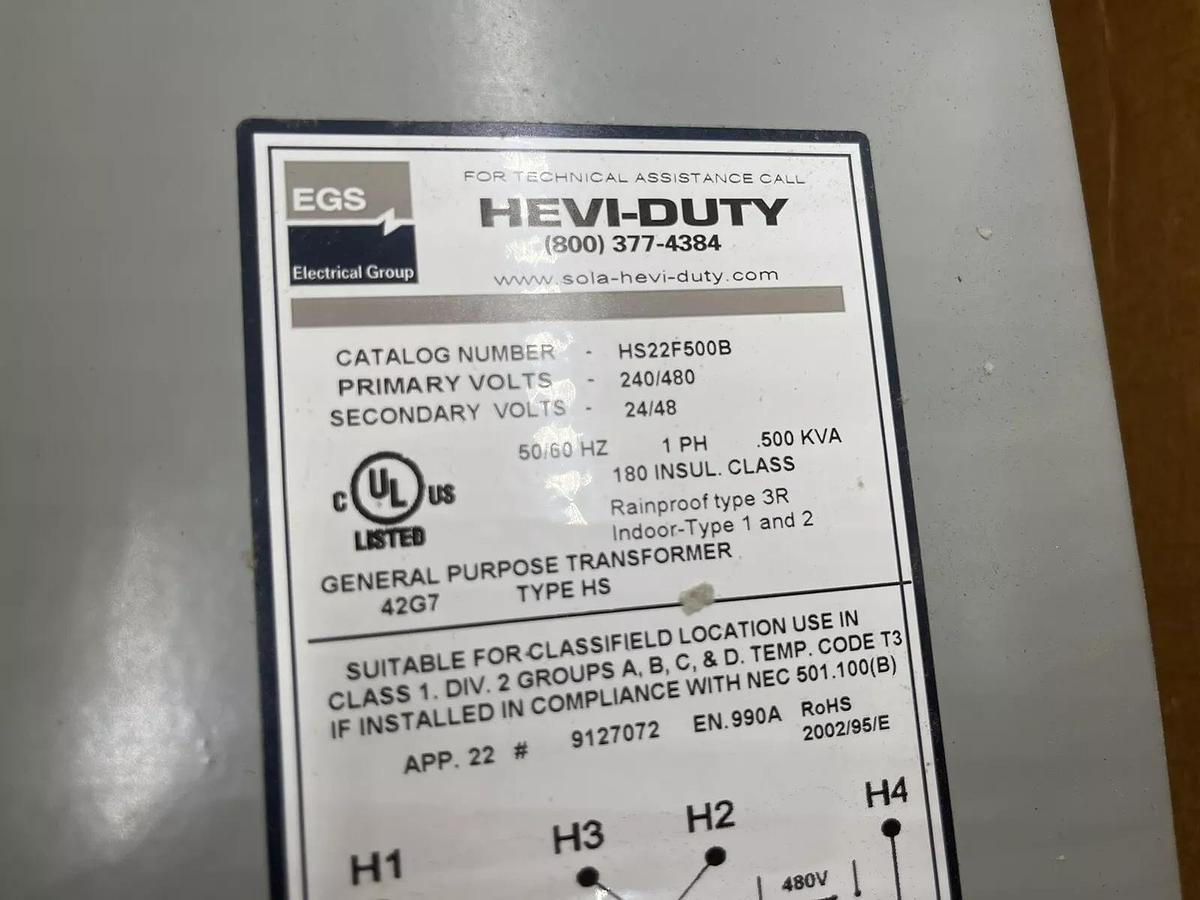 Used EGS Hevi Duty HS22F500B Control Transformer 500 VA .500 KVA STOCK 1488
