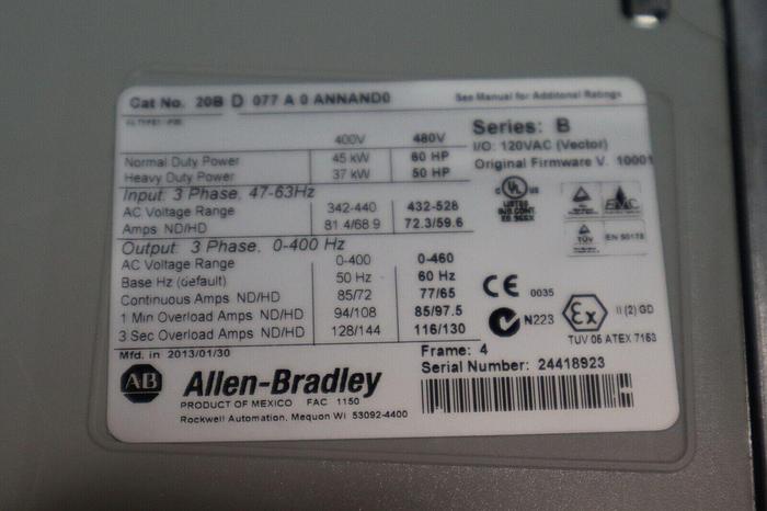 Allen-Bradley Powerflex 20BD077A0ANNAND0 SERIES B 60 HP NEW DRIVE STOCK 3314-C
