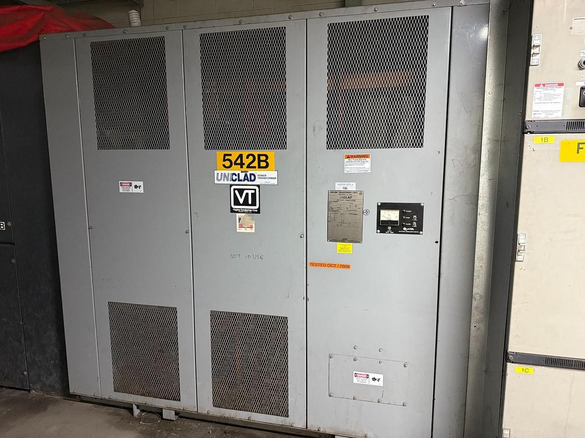 Used Virginia 1500 kVA 13800 Delta to 600Y 3PH Dry Type Transformer Copper Windings