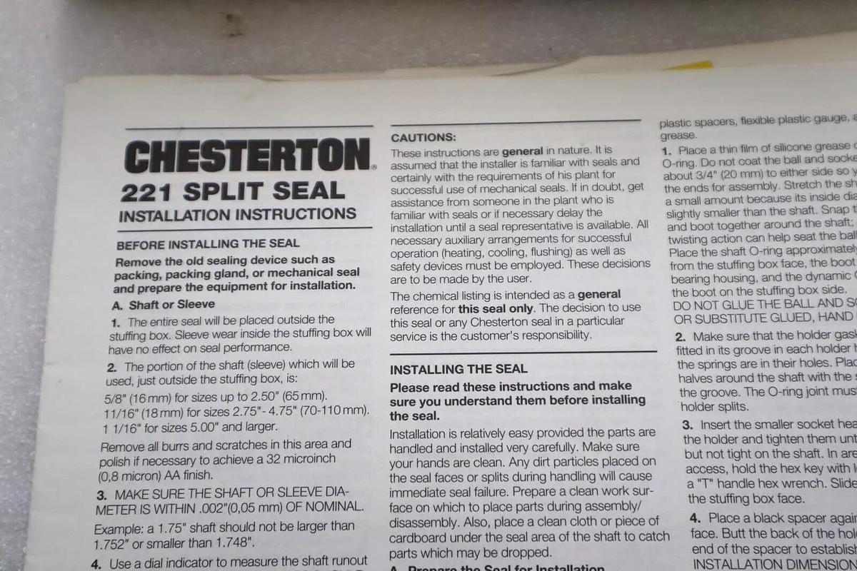 Used NEW CHESTERTON 042709 221 SPARE PART KIT SPLIT STEAL SEAL-16 SHAFT/2.000 #L-455