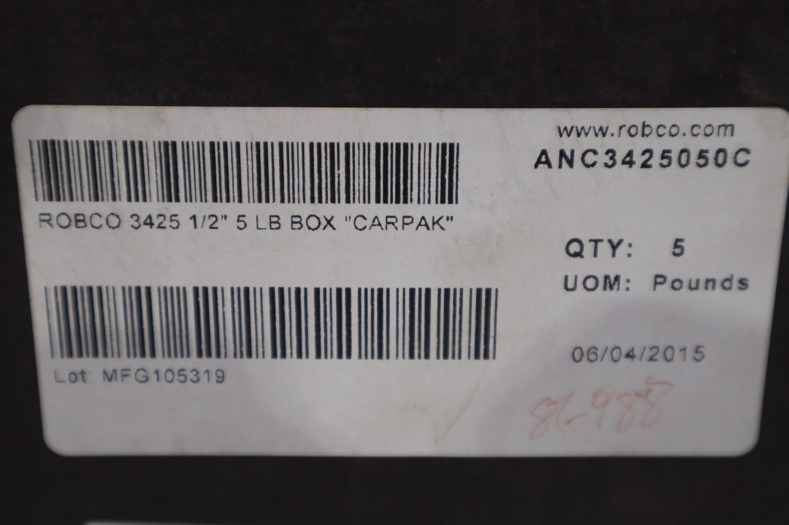 ROBCO ANC3425050C 3425 1/2" CARPAK 5 POUNDS - NEW IN BOX - STOCK GF855