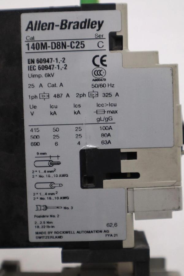 Used ALLEN BRADLEY 140M-D8E-C25 CIRCUIT BREAKER WITH 100-C23*10 CONTACTOR STOCK 719-A