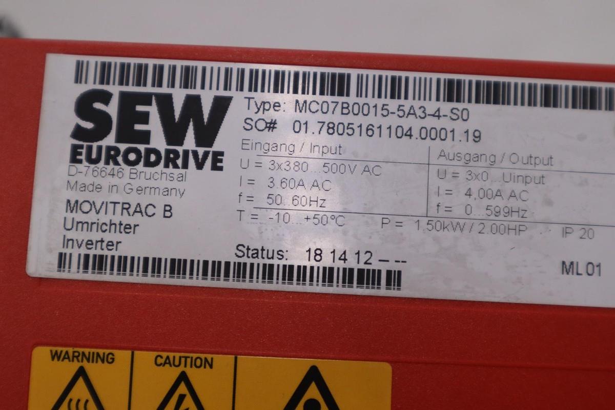 Used SEW Eurodrive MC07B0015-5A3-4-S0 MOVITRAC B STOCK H-787C