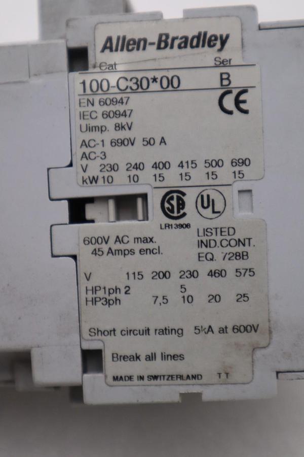 Used AB Allen-Bradley 100-C30*00 Series-B 600VAC Contactor STOCK H1194A