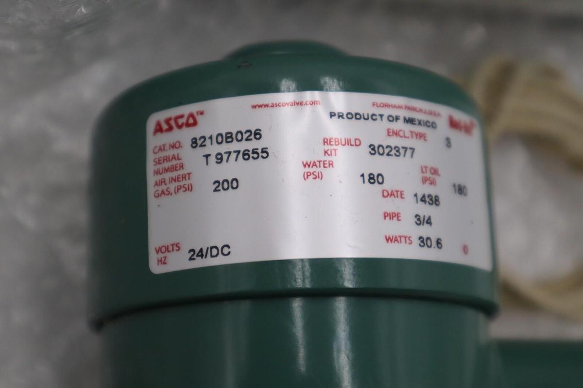 Used New ASCO 8210B026 Solenoid Valve, 3/4" NPT 120AC (FOUR AVAILABLE) STOCK H847