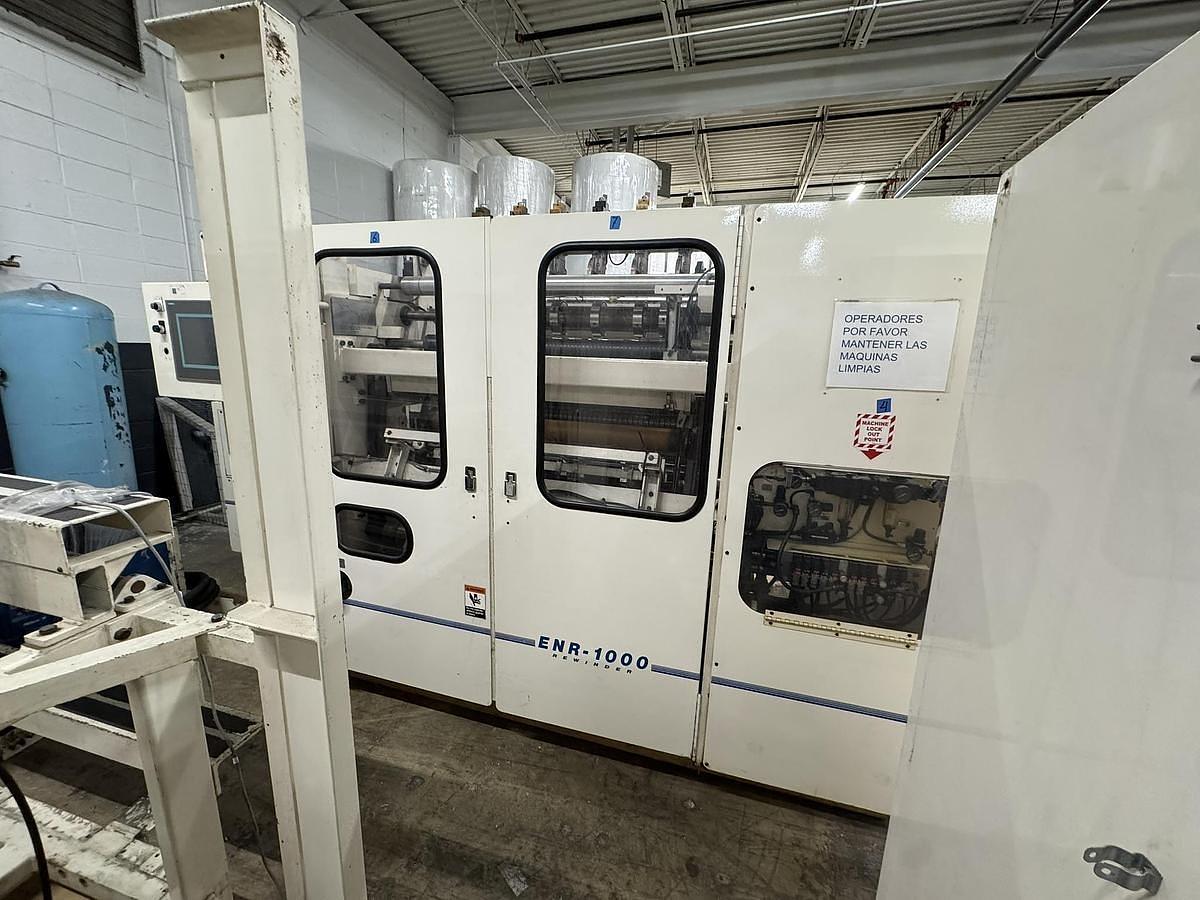 Used 42" WIDE ELSNER ENR-1000 AUTOMATIC REWINDER FOR NONWOVEN WIPES 10" REWIND DIA.