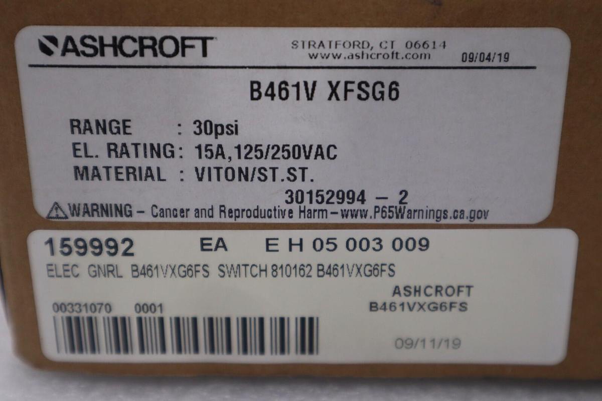 ASHCROFT b461v xfsg6 / b461vxfsg6 30 psi NEW IN BOX STOCK G429A