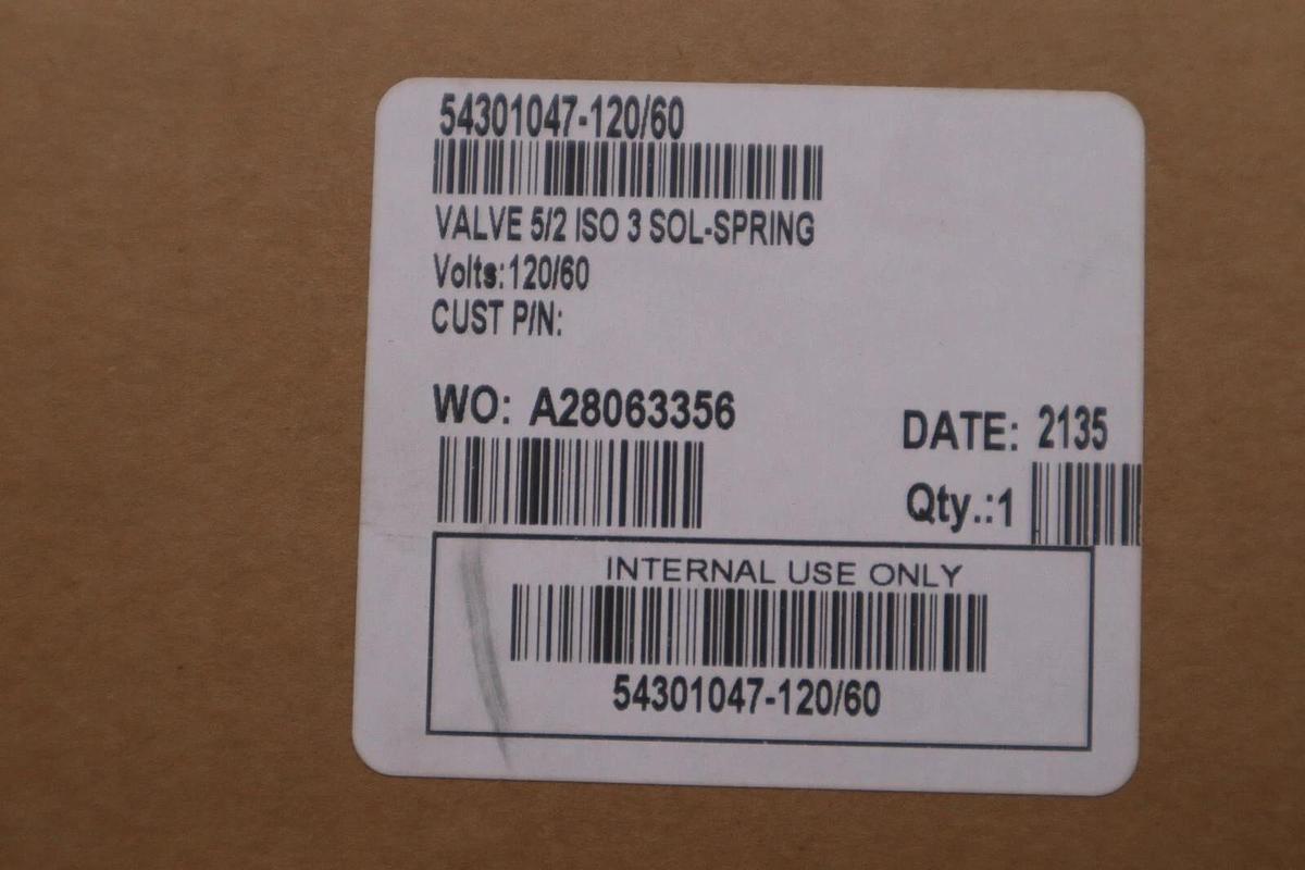 Used NEW ASCO SOLENOID SPRING VALVE 54301047-120/60 5/2 5 WAY 2 POSITION STK G200