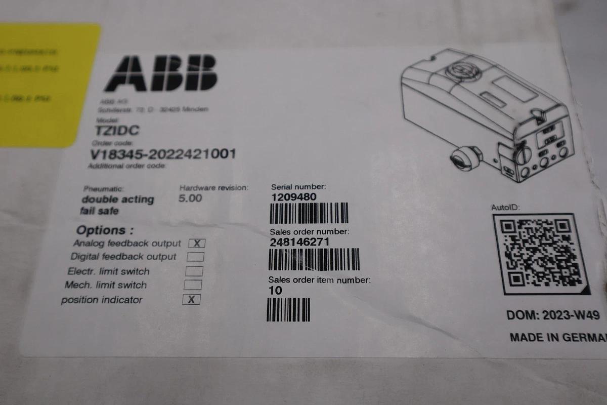 Used ABB TZIDC V18345-2022421001 ANALOG POSITION FEEDBACK VALVE CONTROL NEW #1404CC