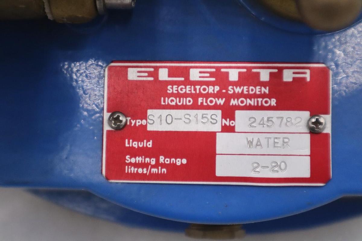 Used ELETTA S10-S15S LIQUID WATER FLOW MONITOR 245782 RANGE 2-20 L/MIN NEW #5619A